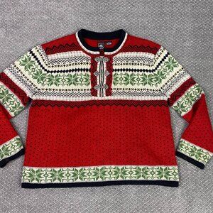Skyr Sweater Women's XL Red Wool Nordic Fair Isle Pullover Clasps